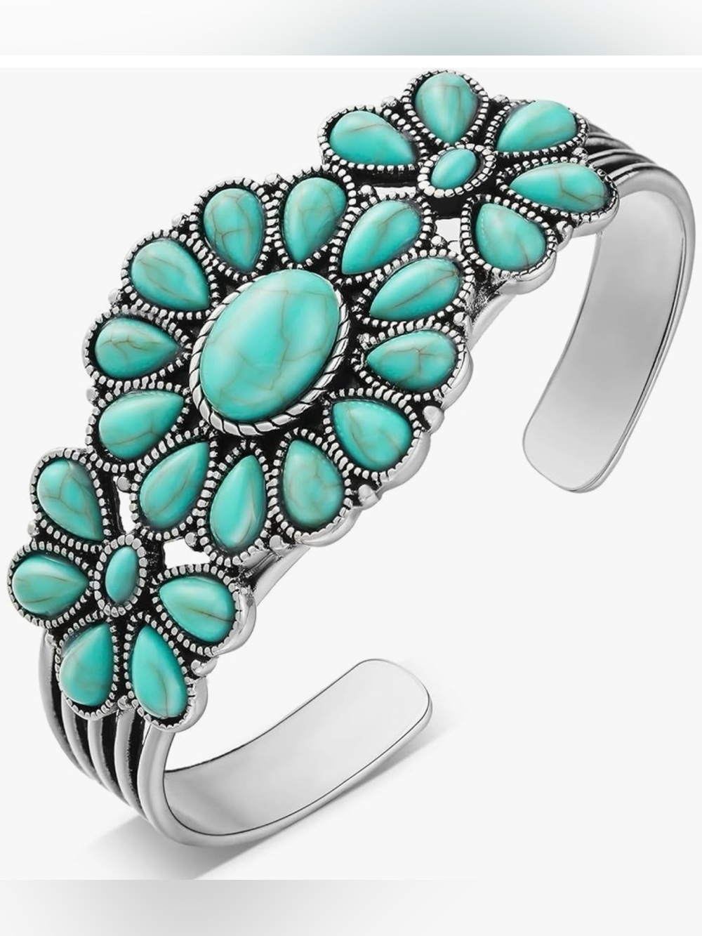 Turquoise Flower Cluster Cuff Bracelet - Women Jewelry